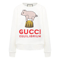 (WMNS) Gucci SS21 Piggy Cartoon Printing Pattern Pure Cotton Round Neck White Hoodie 623450-XJCRW-9095