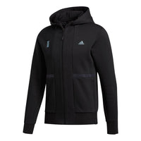adidas Wj Htt Solid Color hooded Zipper Woven Jacket Black FU6254