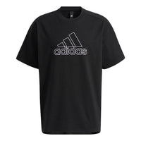 adidas Brand Logo Solid Color Stripe Breathable Short Sleeve Black HA3637