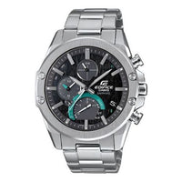 CASIO EDIFICE Quartz Waterproof Sapphire Crystal Solar Powered Black DialSilver Strap Mens BlackSilver Analog EQB-1000D-1