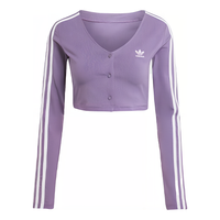 (WMNS) adidas originals Adicolor Classics 3-Stripes Button Long Sleeve Tee 'Purple' IK6616