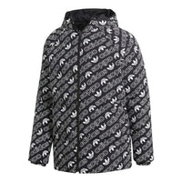 adidas originals Monogram JKT Full Print logo Reversible Stay Warm hooded down Jacket Black White DP8561