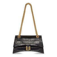 (WMNS) Balenciaga Crush Small Chain Bag Crocodile Embossed 'Black' 716351210IX1000