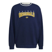 Men's adidas originals SCRIPT CREW Printing Sports Round Neck Navy Blue HF9224