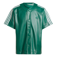 adidas Faux Leather Adicolor 3-Stripes Baseball Shirt Asia Sizing 'Collegiate Green' IZ4047
