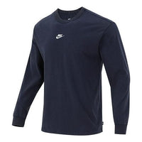 Men's Nike Solid Color Small Logo Round Neck Long Sleeves Navy Blue T-Shirt DJ1583-451