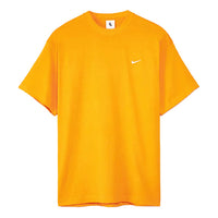 Men's Nike Solo Swoosh Small Label Logo Solid Color Sports Round Neck Short Sleeve Gold Orange T-Shirt CV0559-886