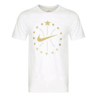 Nike Gold Logo Casual Sport Fast-Dry Basketball Short Sleeve Men's White CI1914-100