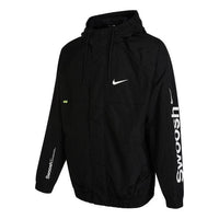 Men's Nike Alphabet Logo Printing Woven Hooded Jacket Autumn Black DX6311-010