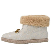 (WMNS) Gucci Canvas Wool Lame GG Monogram Fria Horsebit Ankle Boots 'Gardenia Silver' 629086-2C810-9152
