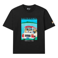 FILA x Pepe Shimada Crossover Cat Illustration Round Neck Short Sleeve Black F11M123188F-BK