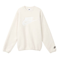 Men's Nike Logo Embroidered Loose Suede Round Neck Pullover Beige DD5018-072