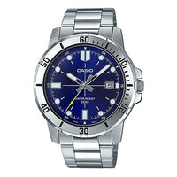 CASIO DRESSSeries Business Men'ses Silver/Blue Stainless Steel Strap Mens SilverBlue Analog MTP-VD01D-2EV