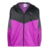 Men's adidas originals Logo Embroidered Zipper Drawstring Hooded Purple Windbreaker HE4711