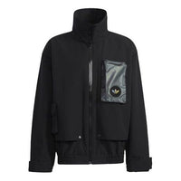 adidas originals 3D Pocket Logo Outdoor Cardigan Woven Stand Collar Jacket Black H58069