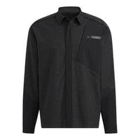 Men's adidas Terrex Voyg Ls s Solid Color Chest Zipper Pocket Detail Long Sleeves Black Shirt HN2038