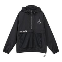 Men's Jordan Logo Printing Loose Hooded Half Zipper Jacket Black DJ0247-010