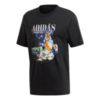 Men's adidas originals TIGER Pattern Printing Round Neck Pullover Short Sleeve Black T-Shirt GD9325