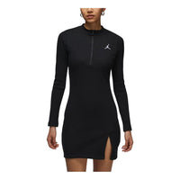 (WMNS) Air Jordan 1/2-Zip Long Sleeve Knit Dress Asia Sizing 'Black' HF9478-010