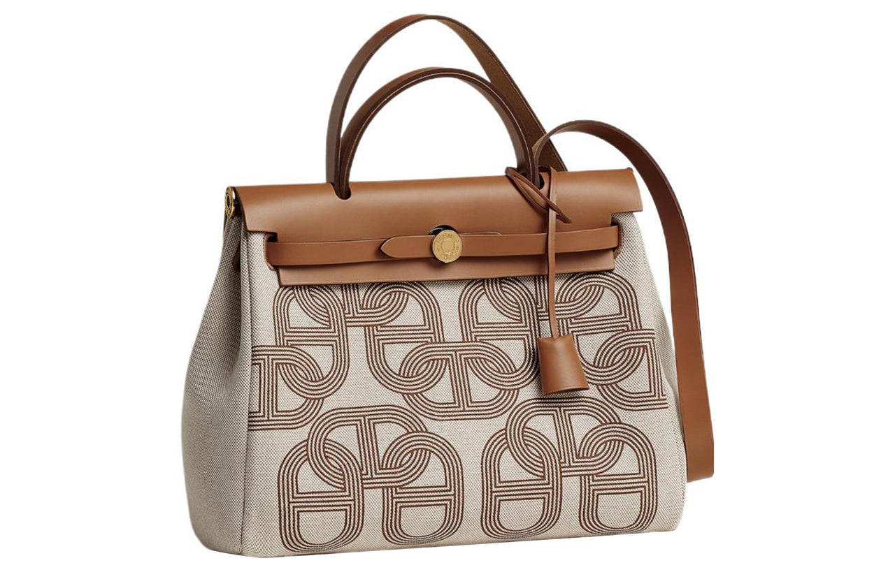 HERMES Herbag Canvas With Leather One Shoulder Crossbody Canvas Bag Handbag Regular Women's Beige Brown