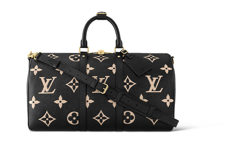 LOUIS VUITTON Keepall Monogram Empreinte Leather Crossbody Handbag, Travel Bag Men's Black