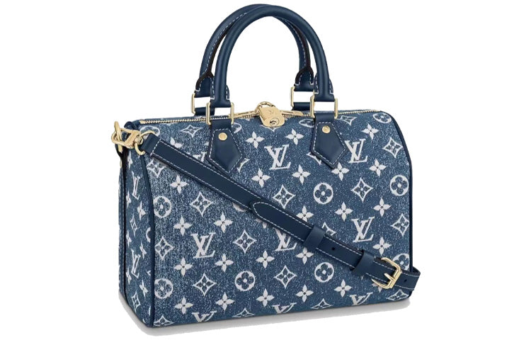 LOUIS VUITTON Unisex Speedy 25 Crossbody Hand Purse Denim Blue