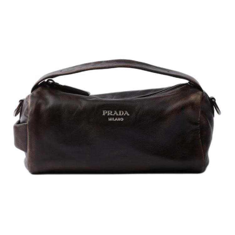 PRADA Lambskin One Shoulder Handbags Regular Women's Dark Brown