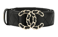 CHANEL Cow Leather Leather Belts Women's Black -
