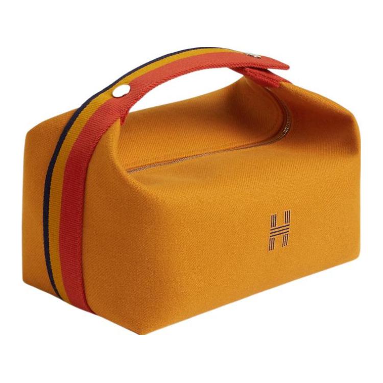HERMES Bride-a-Brac Fabric Surface Travel Bag Storage Bag Handbag Toiletry Bag Large Size Women's Ochre