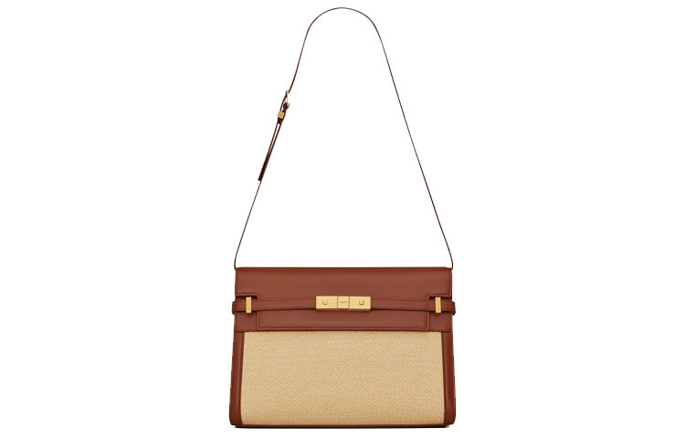 SAINT LAURENT MANHATTAN Leather Crossbody Bag, Shoulder Bag Women's Beige
