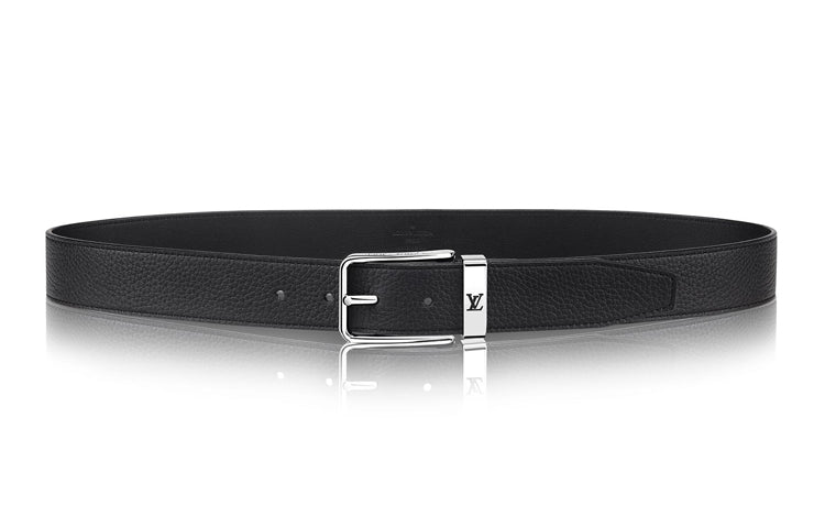 LOUIS VUITTON Cow Leather Belts Men's Black Width 3.5cm