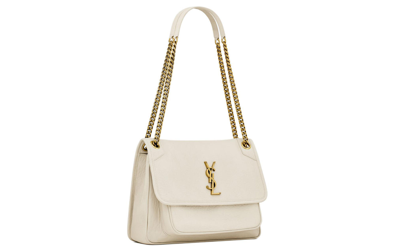 SAINT LAURENT Niki Lambskin One Shoulder Handbags Medium Size Women's Vintage White