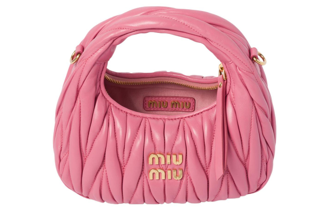MIU MIU Wander Series Sheepskin Leather Hobo Bag, Shoulder Bag, Crossbody Handbag Mini Women's Begonia Pink