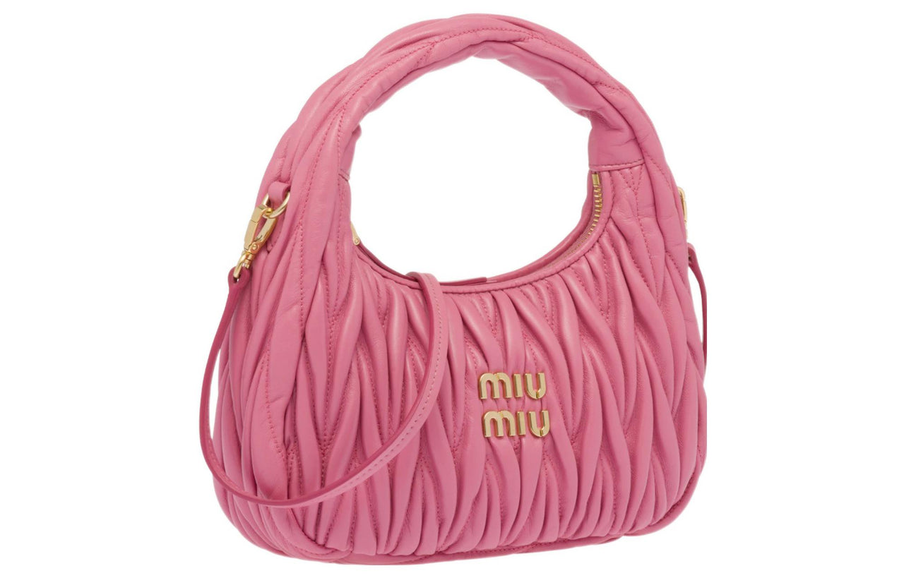 MIU MIU Wander Series Soft Sheep Leather Hobo Shoulder Bag Regular Women's Begonia Pink