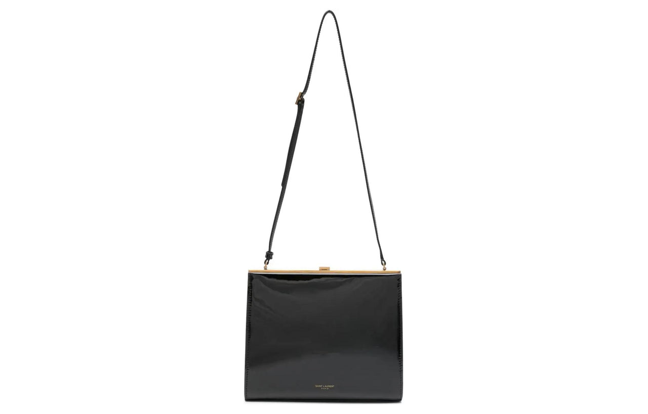 SAINT LAURENT LE ANNE MARIE Calfskin With Patent Leather Portable Crossbody Bag, Shoulder Bag Women's Black