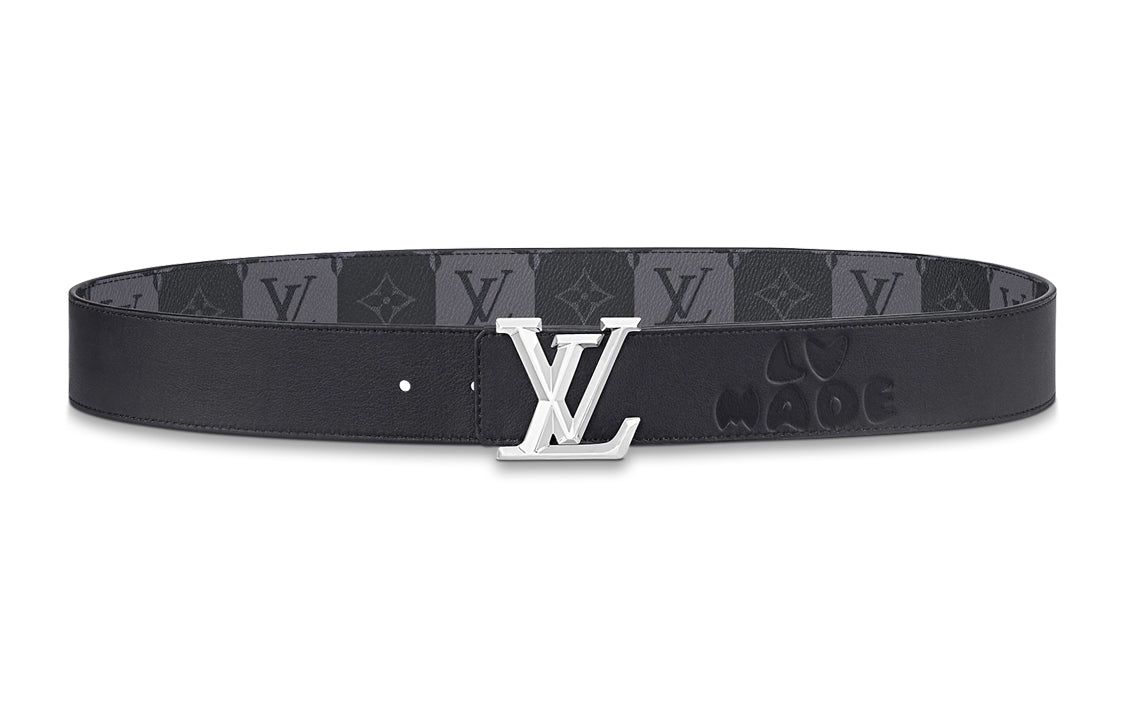 LOUIS VUITTON Double Sided Stud Buckle Cow Leather Belts Men's Gray Width  4cm