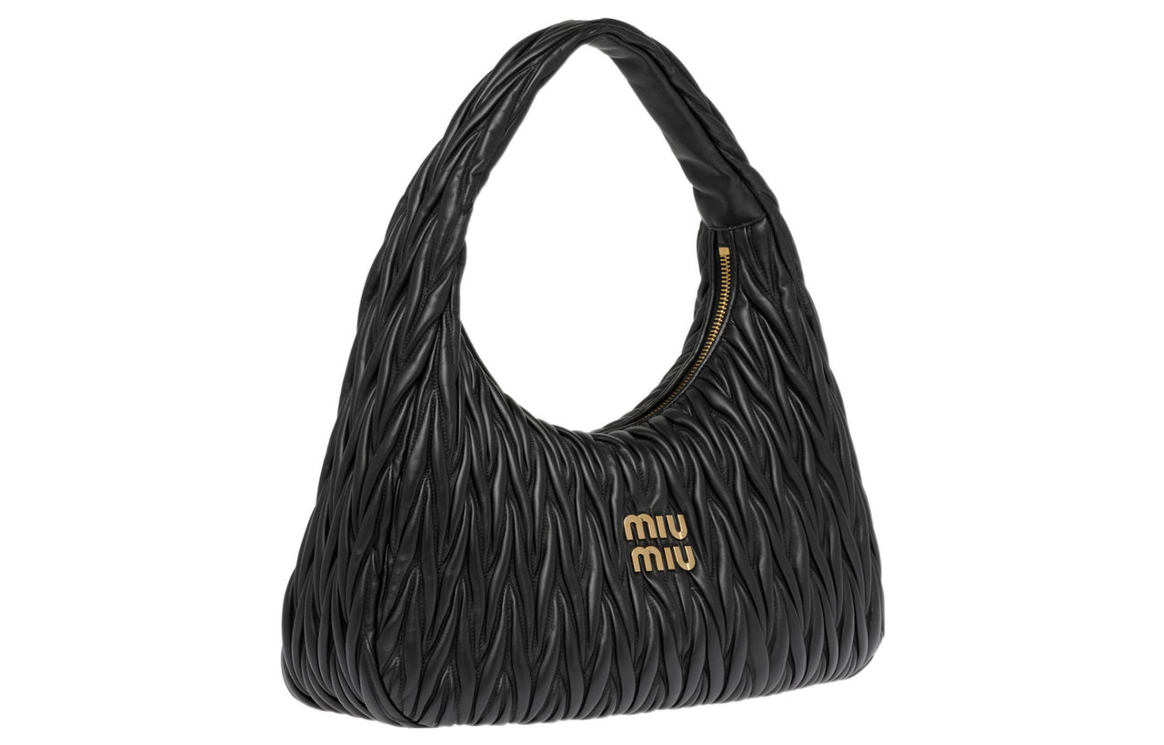 MIU MIU Nappa Leather Hobo Bag Handbag Women's Black