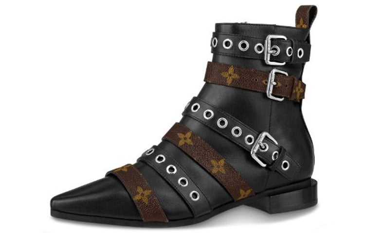LOUIS VUITTON Jumble Ankle Boots 'Black With Multiple Straps' Women's