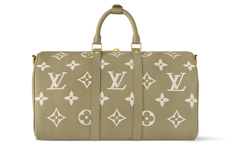 LOUIS VUITTON Keepall Embossed Leather Handbags Travel Bags Women's Khaki & Cream
