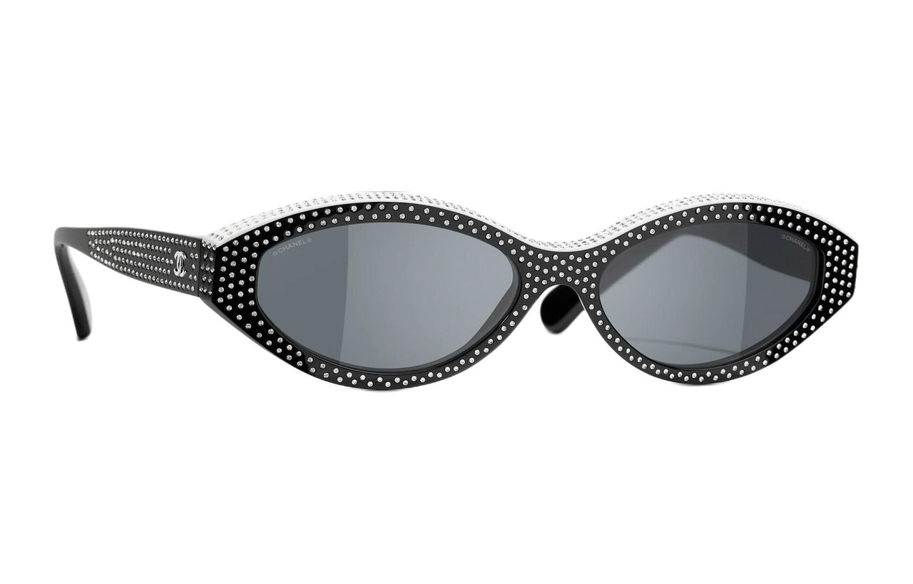 CHANEL Acetate Diamond Cat Eye Sunglasses Unisex Black