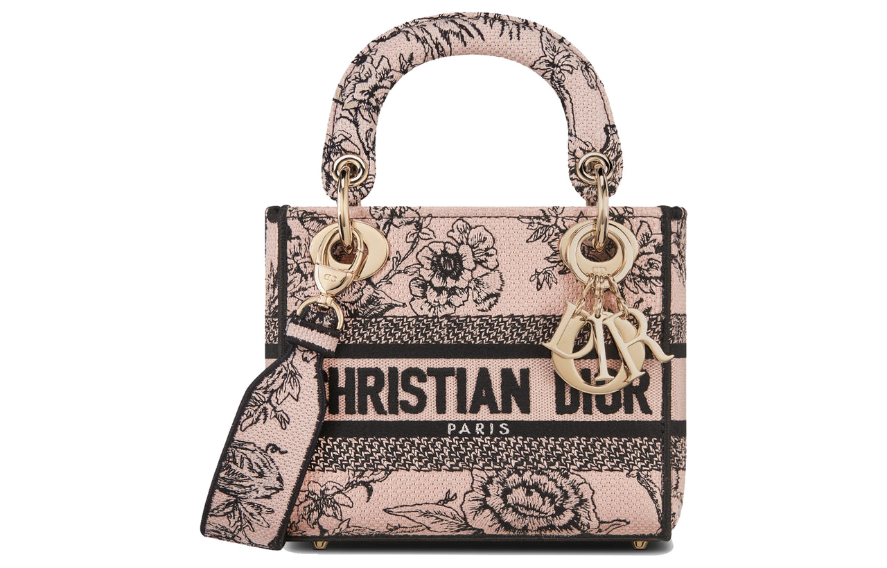 DIOR Lady D-Lite Embroidery Daisie Bag Shoulder Bag Crossbody Bag Handbag Mini Women's Pink