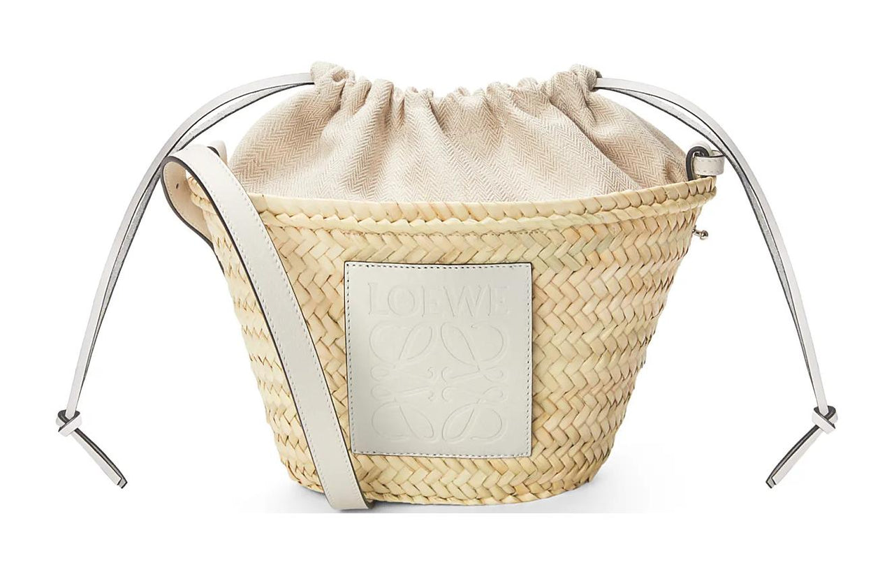 LOEWE Palm Leaf Cow Leather Patchwork Bucket Bags Crossbody Bag Shoulder Bag Women's Natural/White