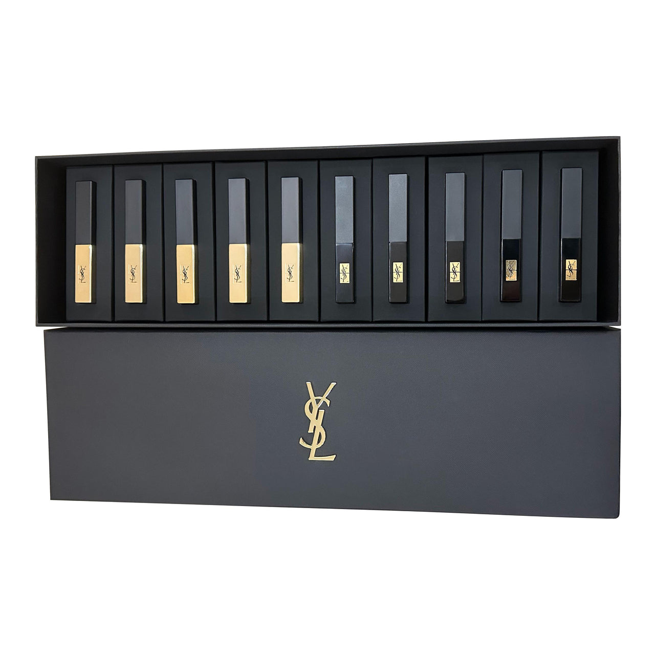 SAINT LAURENT Small Black Stripes Small Gold Bar Fine Tube Lipstick Set Matte Complexion Shimmer No-Makeup Pack Of Ten