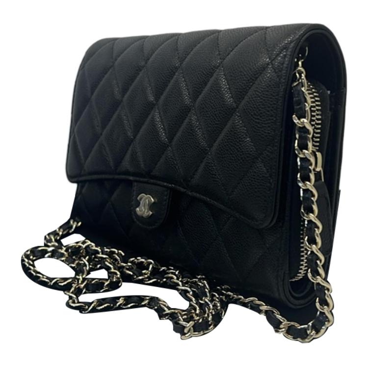 CHANEL WOC Leather Patchwork Calfskin Shoulder Bag Crossbody Bag Women's Black