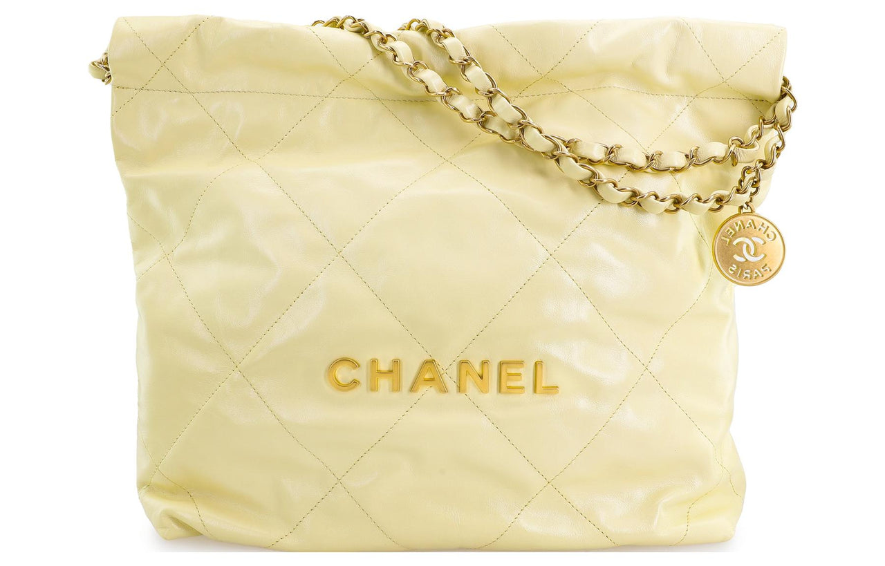 CHANEL 22Bag Bright Calfskin Trash Bag, Tote Bag, Shopping Bag, Handbag, Shoulder Bag Women's Light Yellow