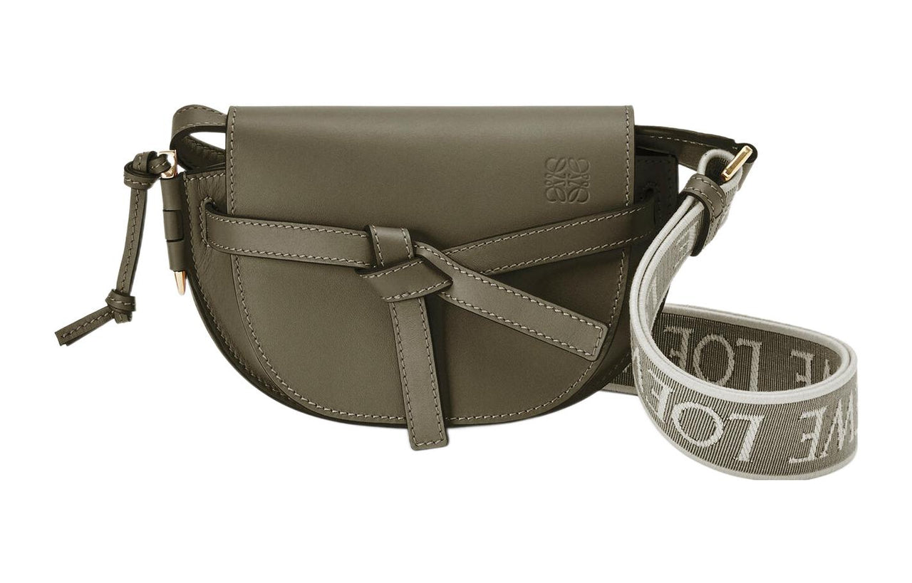 LOEWE Mini Gate Dual Bag In Soft Calfskin And Jacquard Autumn Green
