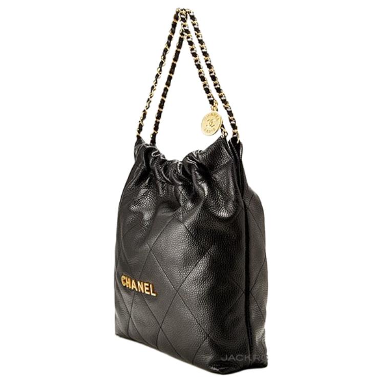 CHANEL 22Bag Embossed Calfskin With Grains Handbag Medium Size Women's Black