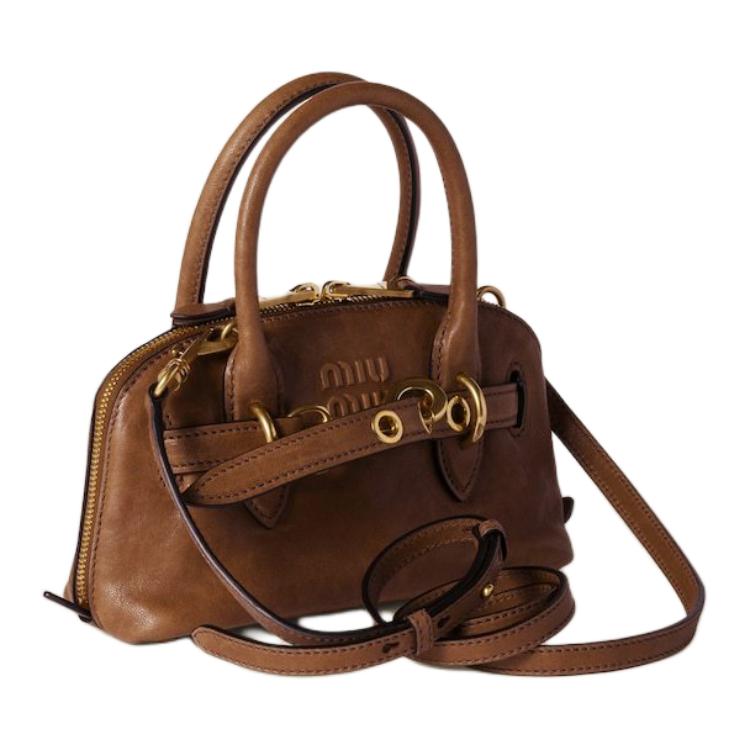 MIU MIU Nappa Leather Shoulder Bag Crossbody Bag Handbag Mini Women's Oak Tree Brown