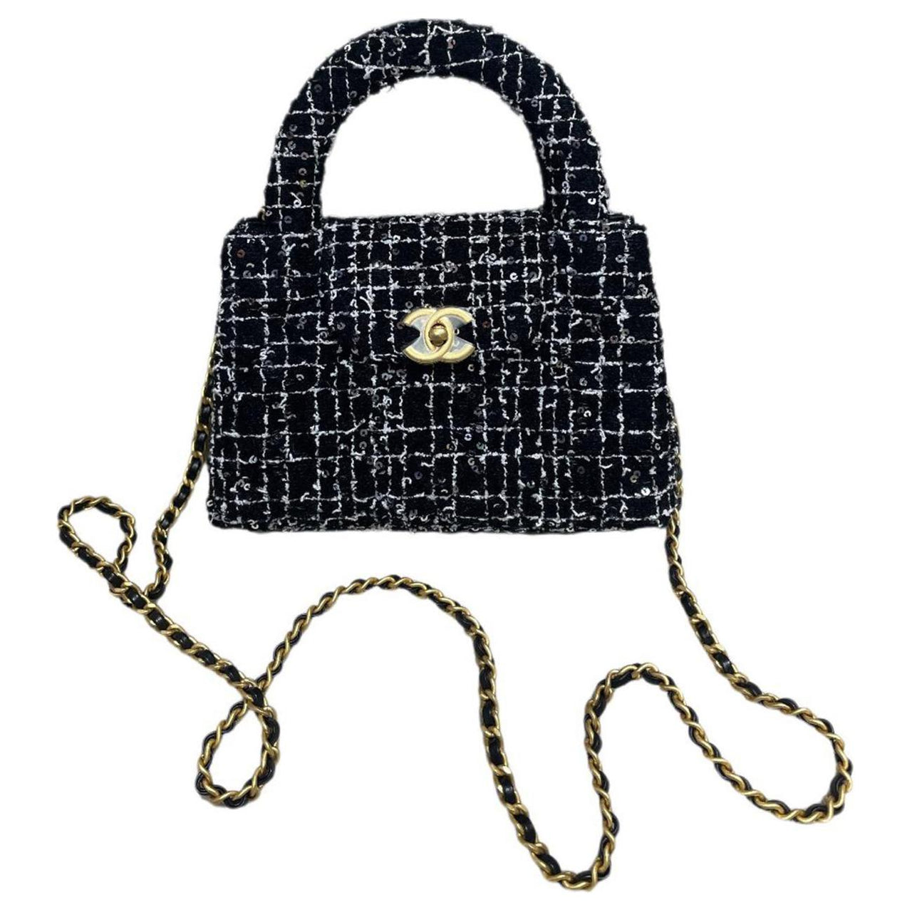 CHANEL Tweed Woven Woolen Shoulder Bag, Crossbody Bag, Handbag Mini Women's Black & White