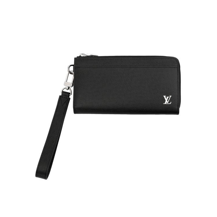 LOUIS VUITTON Zippy Coniferous Forest Leather Portable Clutch Wallet Men's Black